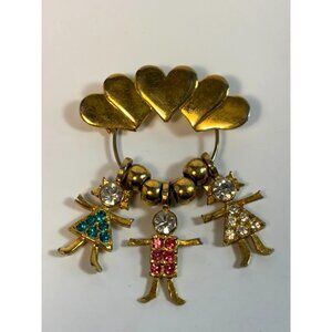 Charm Brooch Pin Gold Tone Children Kids Boy Girl Birthstone Signed Kis